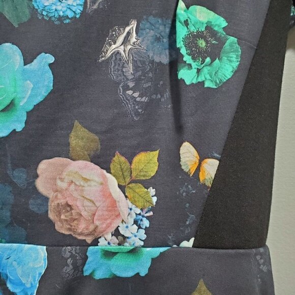 Club Monaco Women's Aurelie Dress Fit & Flair Flowers Butterfly V-Neck Pockets 4 - Picture 6 of 12